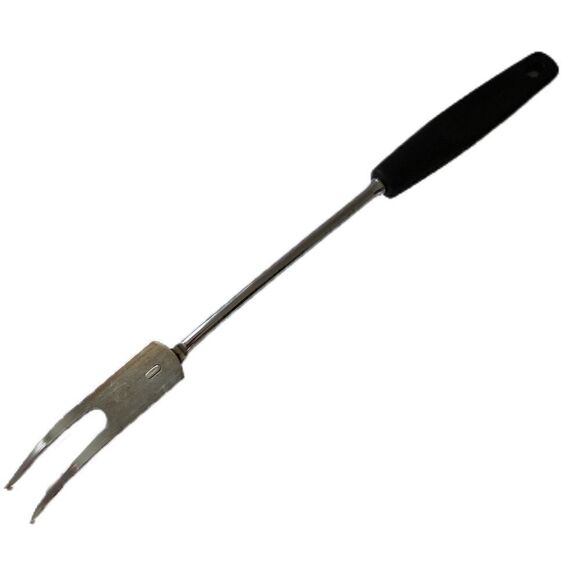 Vintage FOLEY Meat Fork Chrome Plated Carving Serving Black Handle USA Retro - Picture 3 of 16